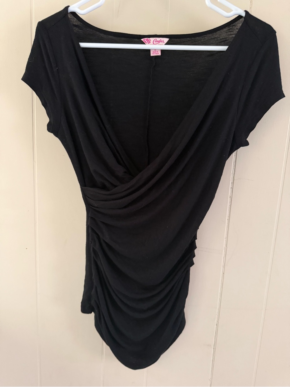 Candie's Black Draped V-Neck Top
